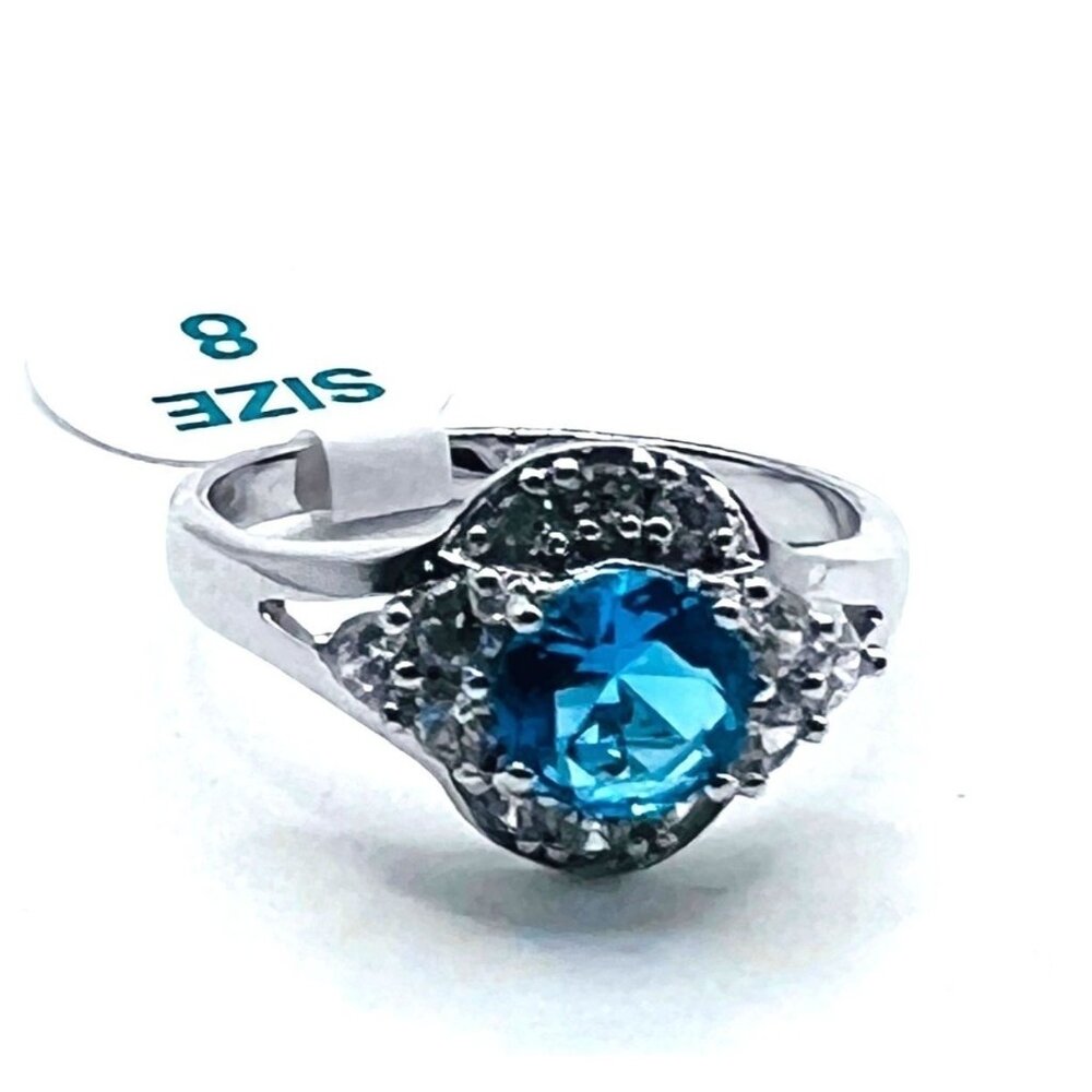 Ring Bomb Party Ring # 2891 Size 8 LC Aqua blue topaz rhodium plated